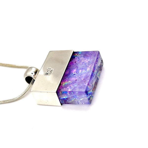 Pendentif en argent massif et verre fusionné - Rose, Violet - Collier Femme Saint Valentin