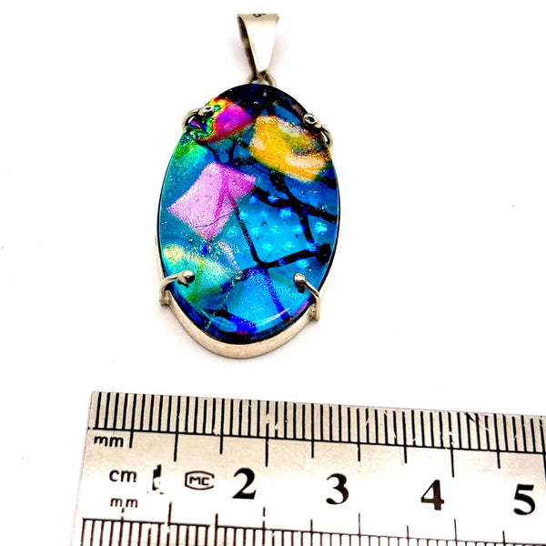 Collier pendentif en verre dichroïque – Argent sterling, pièce unique - Reflets d’Océan