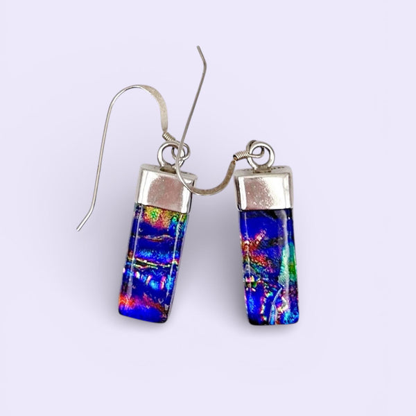 Boucles d’oreilles en verre dichroïque et argent sterling -Bijou d’art en verre - Idée Cadeau Soeur