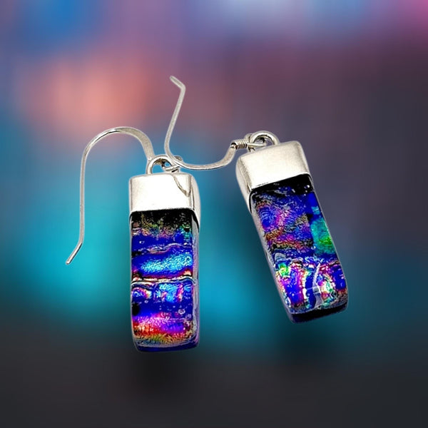 Boucles d’oreilles en verre dichroïque et argent sterling -Bijou d’art en verre - Idée Cadeau Soeur