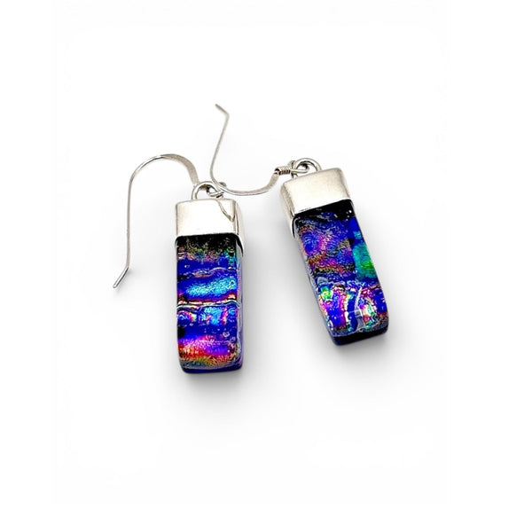Boucles d’oreilles en verre dichroïque et argent sterling -Bijou d’art en verre - Idée Cadeau Soeur