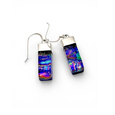 Boucles d’oreilles en verre dichroïque et argent sterling -Bijou d’art en verre - Idée Cadeau Soeur