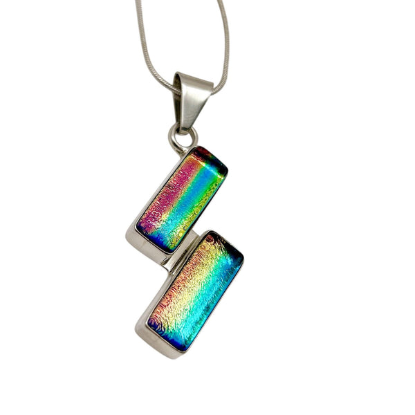 Pendentif en argent massif et verre - Bijou Arc en Ciel - Collier Multicolore