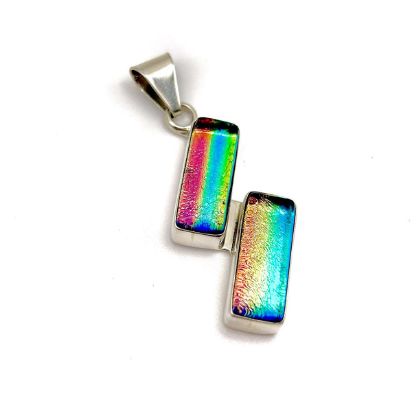 Pendentif en argent massif et verre - Bijou Arc en Ciel - Collier Multicolore
