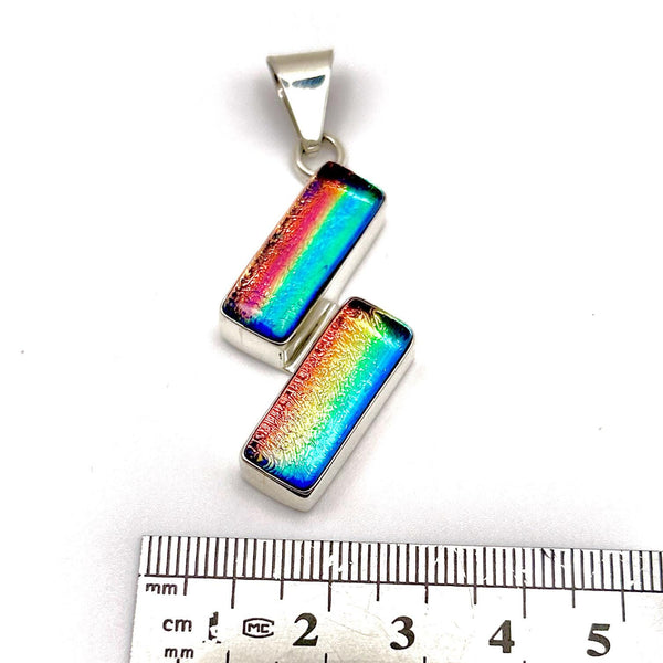 Pendentif en argent massif et verre - Bijou Arc en Ciel - Collier Multicolore