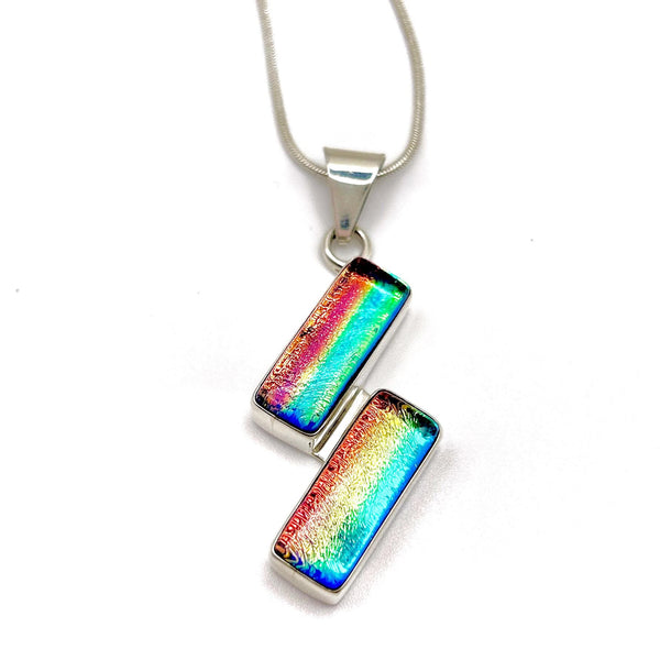 Pendentif en argent massif et verre - Bijou Arc en Ciel - Collier Multicolore