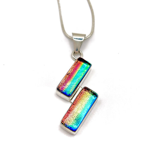 Pendentif en argent massif et verre - Bijou Arc en Ciel - Collier Multicolore