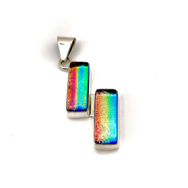 Pendentif en argent massif et verre - Bijou Arc en Ciel - Collier Multicolore