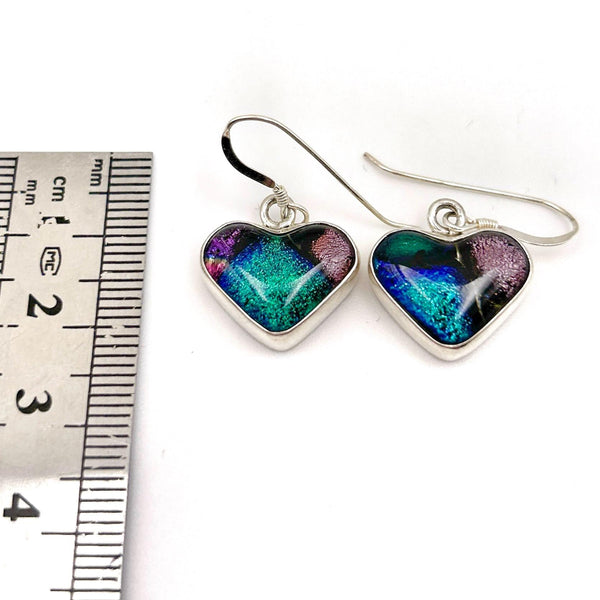 Boucles d'Oreilles Coeur en Argent et Verre - Bijou Multicolore - Crochets Argent