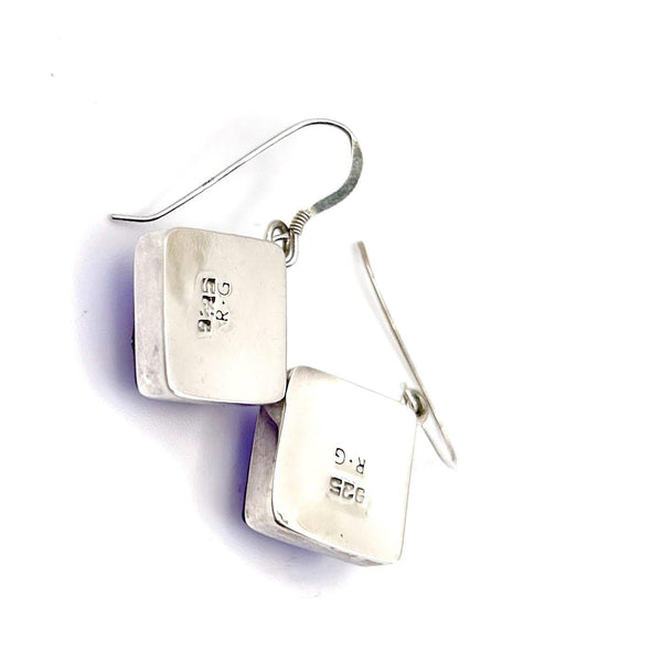 Boucles d'Oreilles en Verre - Violet et Bleu Irisé - Cadeau Femme