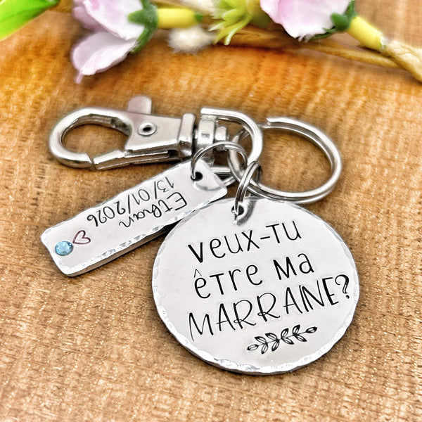 Cadeau Marraine, Porte Clé Marraine, Demande Marraine, Veux-tu être ma Marraine?, Cadeau Baptême Marraine