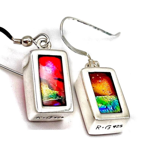 Magnifique Boucles d’oreilles en verre et argent massif - Multicolore - Idée cadeau Fête des Mères