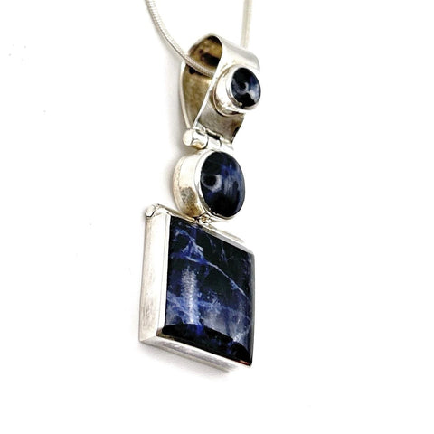 Pendentif Argent Mexicain 950 Vintage – Pierre Bleue Sodalite – Bijou Taxco Moderniste