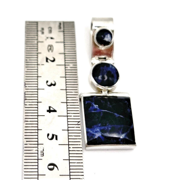 Pendentif Argent Mexicain 950 Vintage – Pierre Bleue Sodalite – Bijou Taxco Moderniste