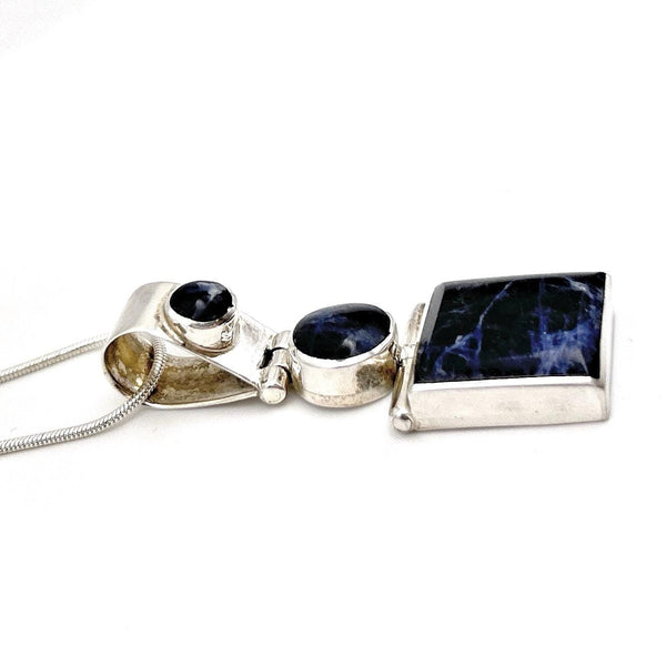 Pendentif Argent Mexicain 950 Vintage – Pierre Bleue Sodalite – Bijou Taxco Moderniste