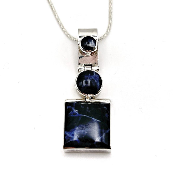 Pendentif Argent Mexicain 950 Vintage – Pierre Bleue Sodalite – Bijou Taxco Moderniste