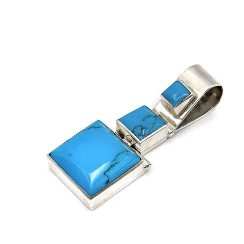 Pendentif Argent Mexicain 950 Vintage – Turquoise Composite – Bijou Taxco Moderniste