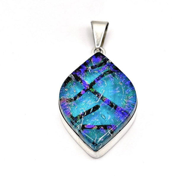Collier Cadeau Femme en Argent Massif – Pendentif en Verre Dichroïque Irisé, Bijou Artisanal