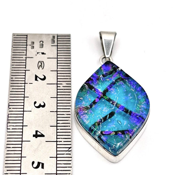Collier Cadeau Femme en Argent Massif – Pendentif en Verre Dichroïque Irisé, Bijou Artisanal