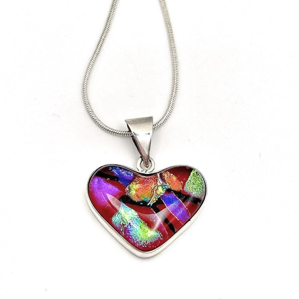 Collier Coeur en Verre et Argent Massif – Pendentif en Verre Dichroïque Irisé - Bijou Artisanal - Cadeau Saint Valentin