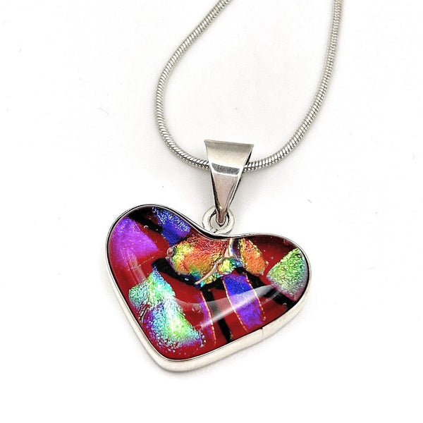 Collier Coeur en Verre et Argent Massif – Pendentif en Verre Dichroïque Irisé - Bijou Artisanal - Cadeau Saint Valentin