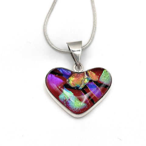 Collier Coeur en Verre et Argent Massif – Pendentif en Verre Dichroïque Irisé - Bijou Artisanal - Cadeau Saint Valentin