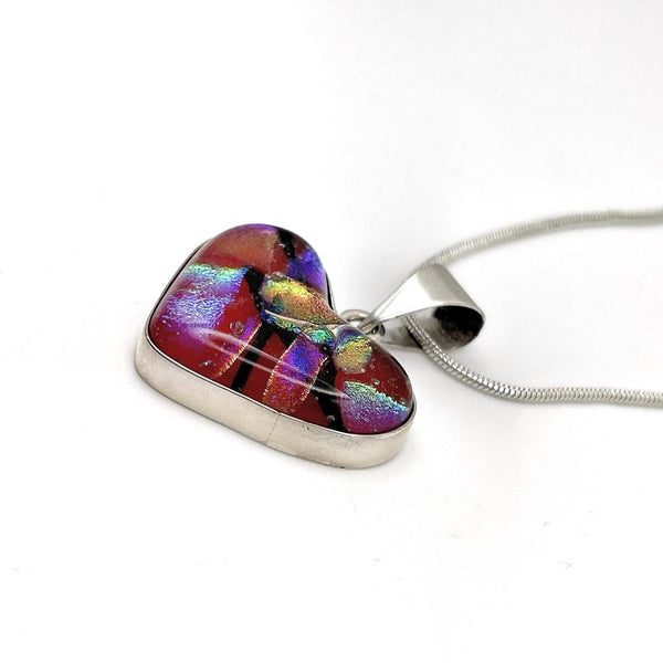 Collier Coeur en Verre et Argent Massif – Pendentif en Verre Dichroïque Irisé - Bijou Artisanal - Cadeau Saint Valentin
