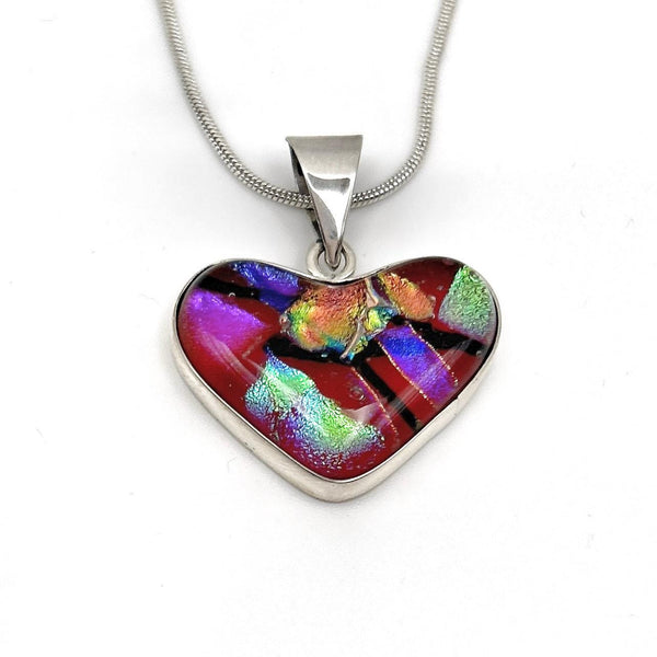 Collier Coeur en Verre et Argent Massif – Pendentif en Verre Dichroïque Irisé - Bijou Artisanal - Cadeau Saint Valentin