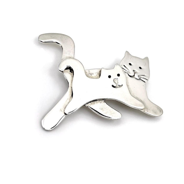 Broche Chat Argent Massif - Maman Chat et Chaton - Broche Vintage Féline