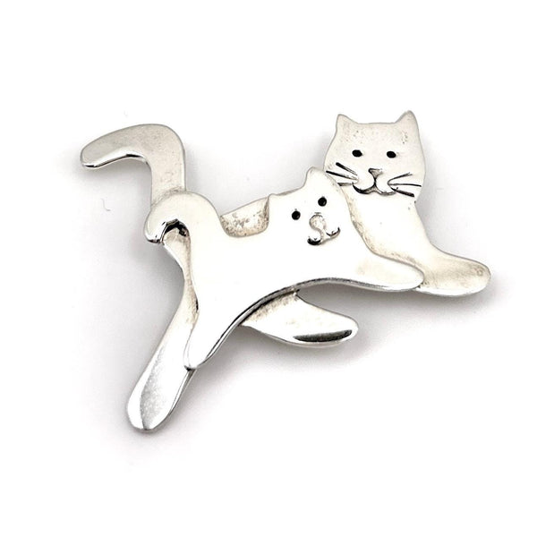 Broche Chat Argent Massif - Maman Chat et Chaton - Broche Vintage Féline