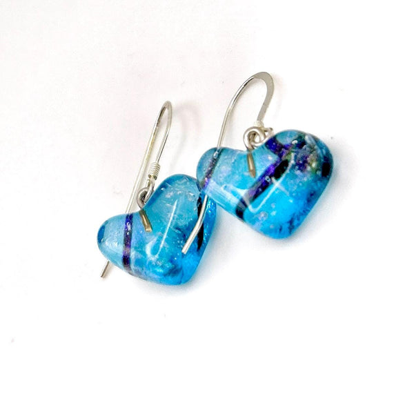 Boucles d'Oreilles en Verre - Bleu Irisé - Cadeau Femme