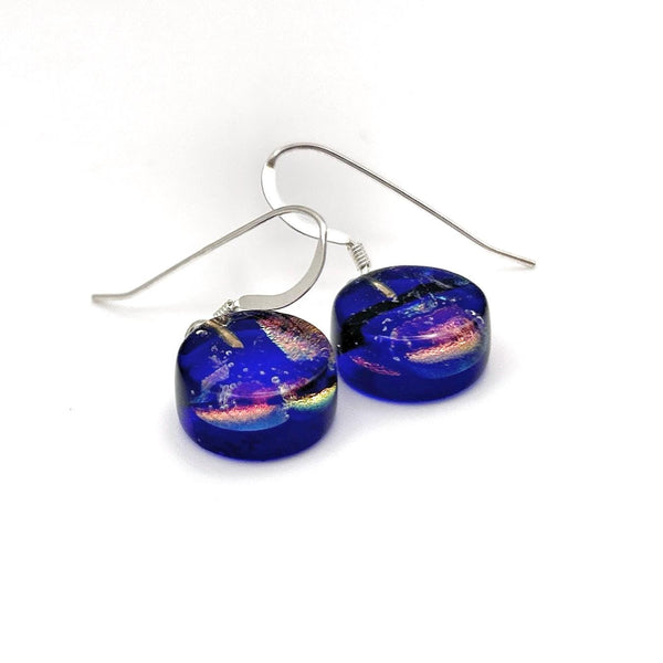 Boucles d'Oreilles en Verre - Violet Irisé - Cadeau Femme