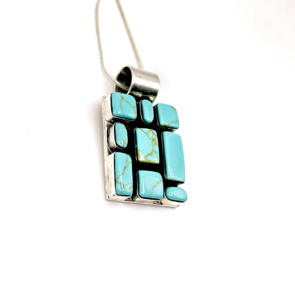 Pendentif Vintage en Argent Mexicain 925 – Turquoise Composite – Motif Géométrique