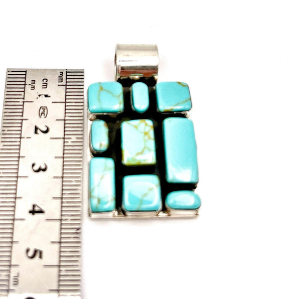 Pendentif Vintage en Argent Mexicain 925 – Turquoise Composite – Motif Géométrique