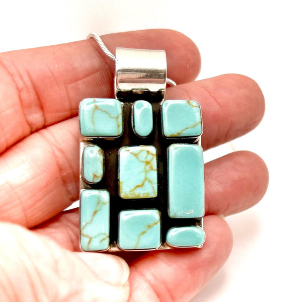 Pendentif Vintage en Argent Mexicain 925 – Turquoise Composite – Motif Géométrique