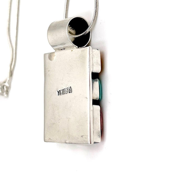 Pendentif Vintage en Argent Mexicain 925 – Turquoise Composite – Motif Géométrique