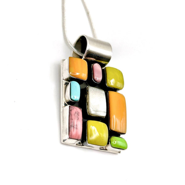 Pendentif Vintage en Argent Mexicain 925 – Turquoise Composite – Motif Géométrique