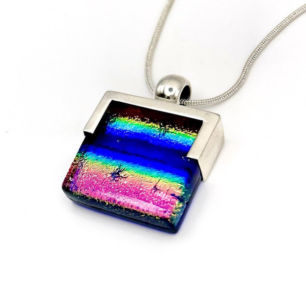 Pendentif en argent massif et verre fusionné -