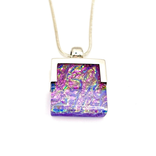 Pendentif en argent massif et verre fusionné - Rose, Violet - Collier Femme Saint Valentin