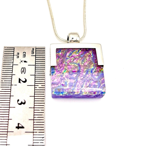 Pendentif en argent massif et verre fusionné - Rose, Violet - Collier Femme Saint Valentin