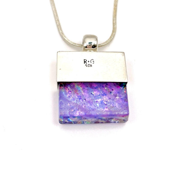 Pendentif en argent massif et verre fusionné - Rose, Violet - Collier Femme Saint Valentin