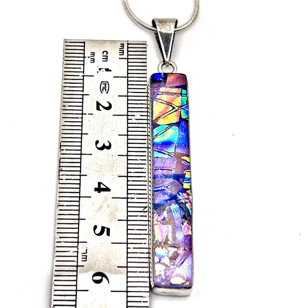 Pendentif en argent massif et verre fusionné - Rose, Violet - Cadeau Anniversaire Femme