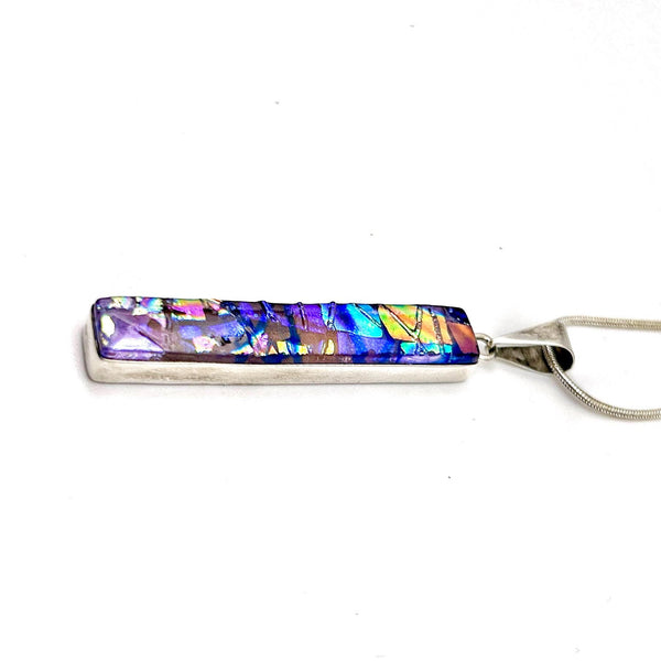 Pendentif en argent massif et verre fusionné - Rose, Violet - Cadeau Anniversaire Femme