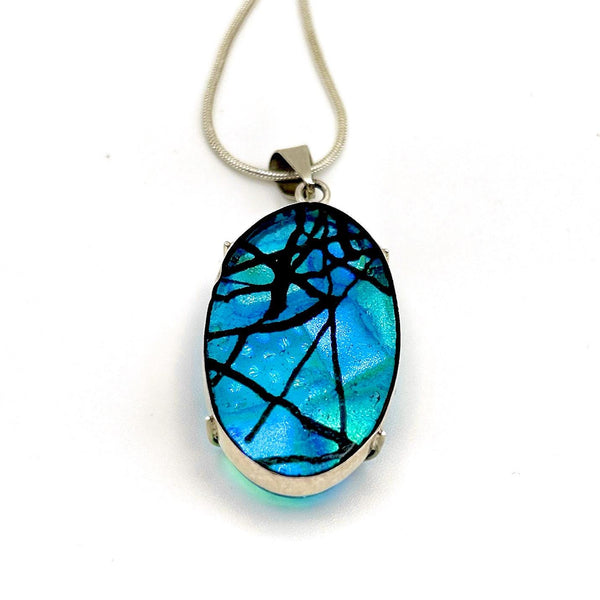 Collier pendentif en verre dichroïque – Argent sterling, pièce unique - Reflets d’Océan