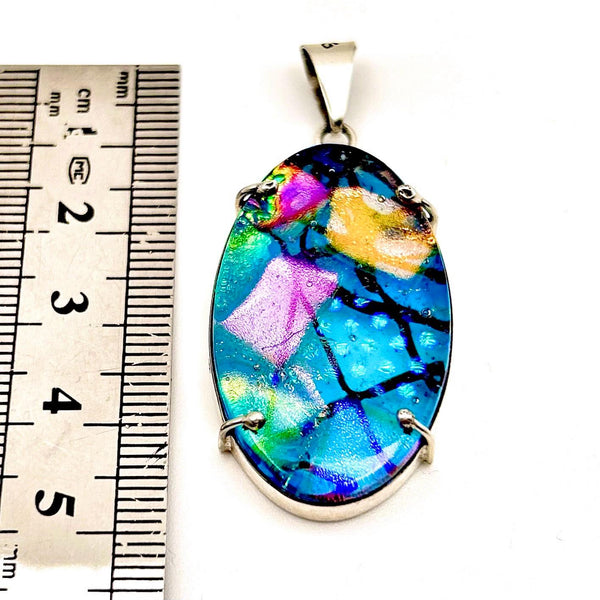 Collier pendentif en verre dichroïque – Argent sterling, pièce unique - Reflets d’Océan