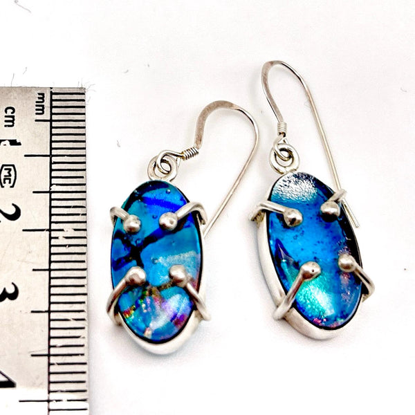 Magnifique Boucles d’oreilles en verre dichroïque et argent massif -Bijou d’art en verre - Idée cadeau Fête des Grands-Mères