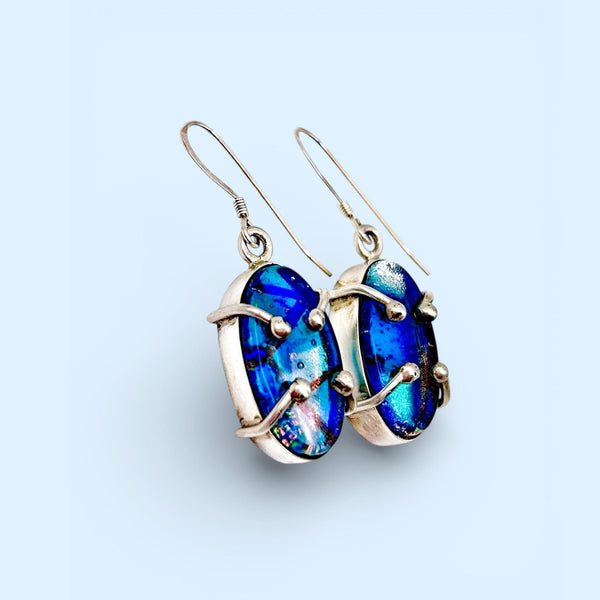 Magnifique Boucles d’oreilles en verre dichroïque et argent massif -Bijou d’art en verre - Idée cadeau Fête des Grands-Mères