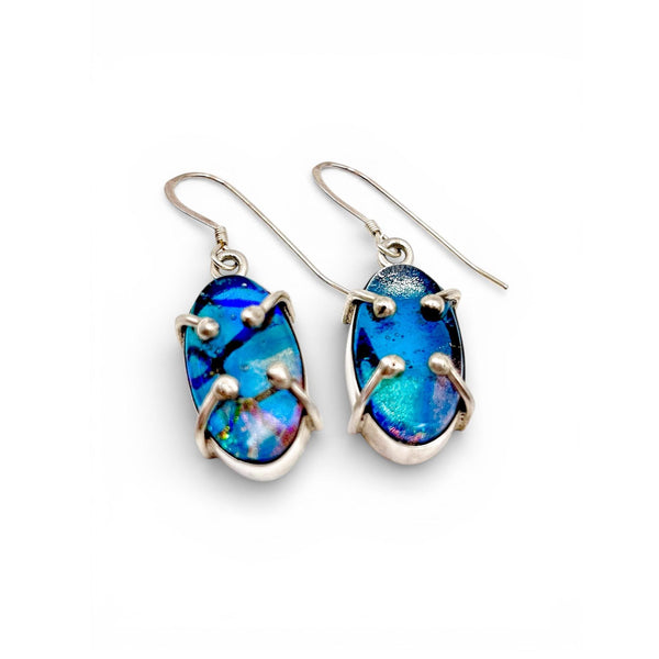 Magnifique Boucles d’oreilles en verre dichroïque et argent massif -Bijou d’art en verre - Idée cadeau Fête des Grands-Mères