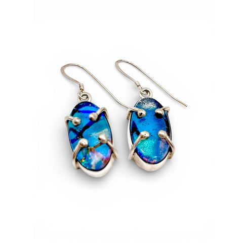 Magnifique Boucles d’oreilles en verre dichroïque et argent massif -Bijou d’art en verre - Idée cadeau Fête des Grands-Mères