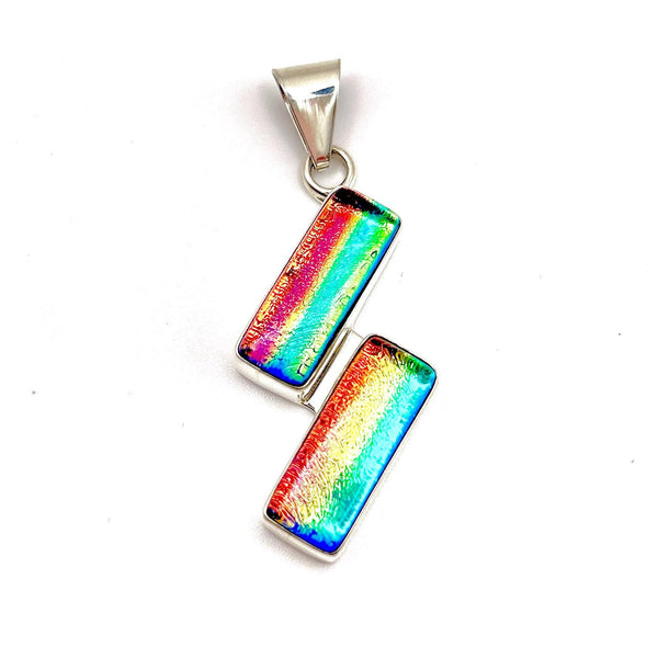 Pendentif en argent massif et verre - Bijou Arc en Ciel - Collier Multicolore